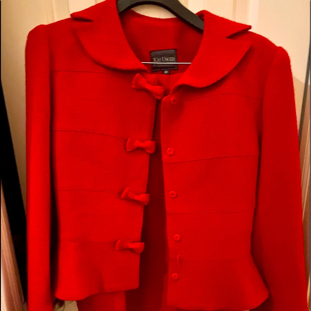 Kay Unger Red Suit with Bow Closures